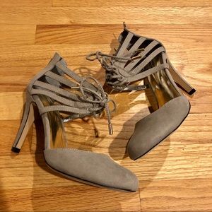 Taupe Faux Suede Round Toe Pumps